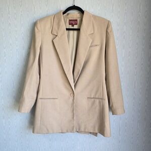 Vtg‎ Sasson Paris Womens 14 Blazer Jacket Textured Beige Old Money Chic Academia